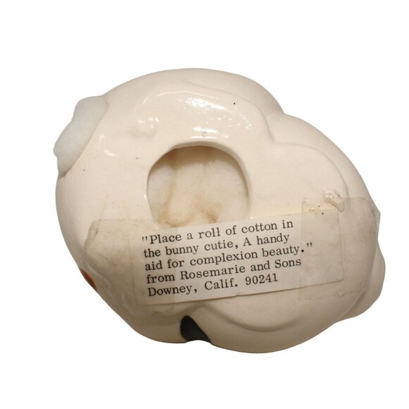 VTG Handmade Pottery Multicolored Rabbit Bunny Rolled Cotton Holder Bathroom - Picture 9 of 10